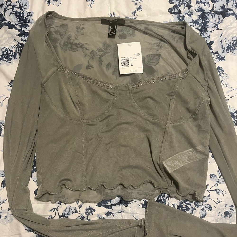 NWT Army Green Mesh Longsleeve